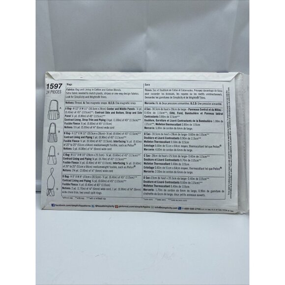 Simplicity Sewing Pattern Ghee's Bags Purses 1597 4 Styles One Size 2013 New FF - Picture 5 of 5